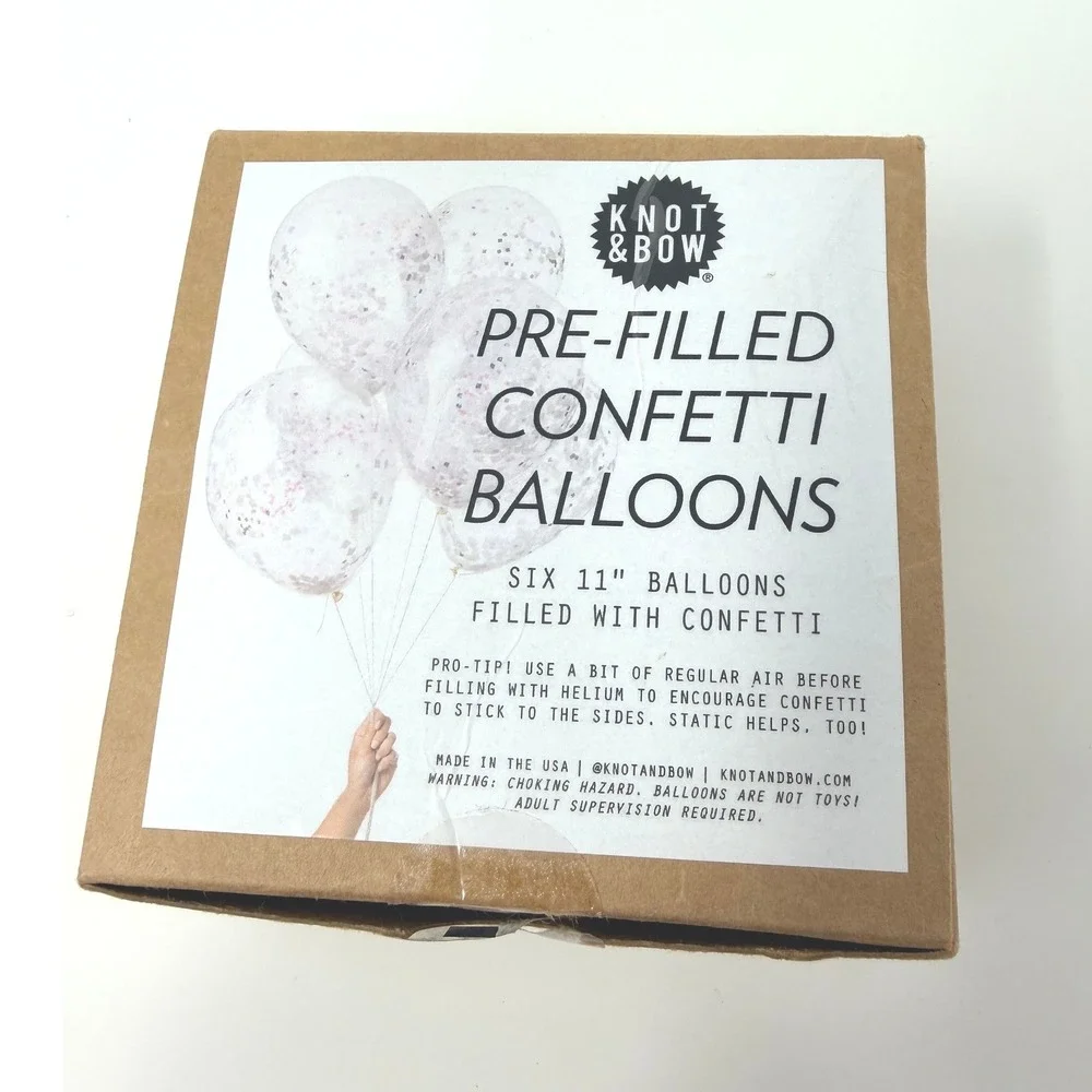 Knot & Bow Pre-Filled Confetti Balloons‎ White Iridescent 6 Pack